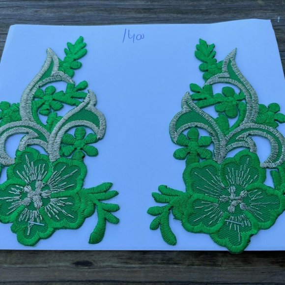 Iron Patches Craft Green Embroidery Applique Patches For Clothes Set of 2 - Picture 4 of 10